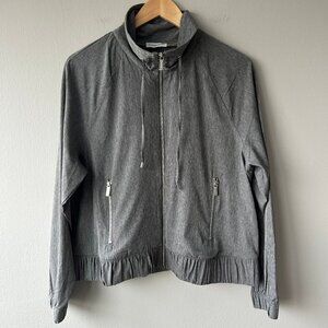 Calvin Klein Gray Lightweight Zip-Front Jacket w/ Ruffle Hem Womens S/M NWOT